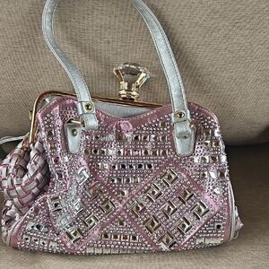 Pink Embellished Crystal-Accent Satchel
